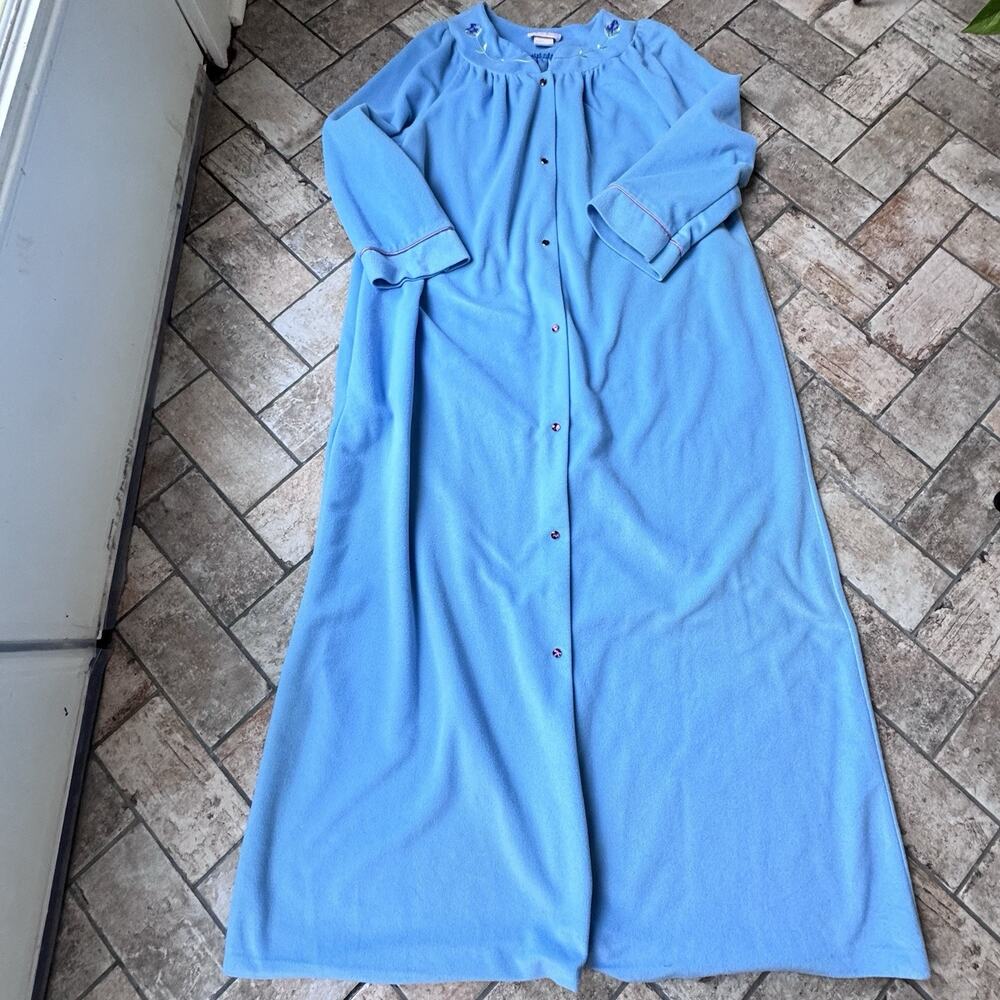 Vintage Lindsay Jordan Blue Full Length Housecoat Robe 1970's Grannycore